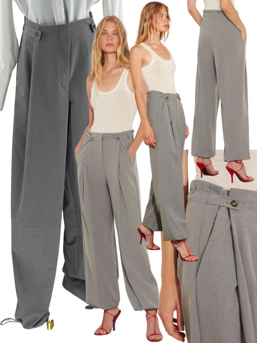 🆕 RAT & BOA 🧿 NWT Simona Pleated Trouser, Adjustable Drawstring, Grey - Sz L